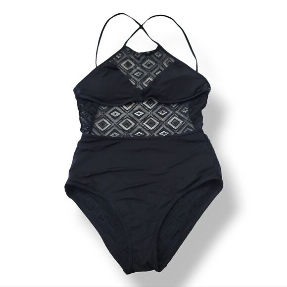 Aerie Crochet One Piece Swimsuit in Black Size Small - Picture 5 of 13